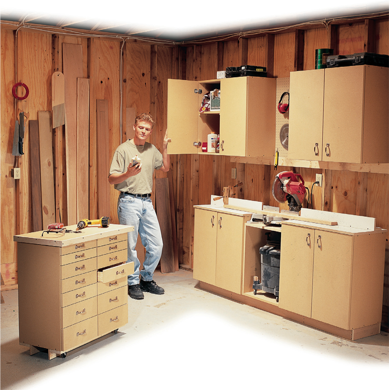 Woodworking workshop cabinets